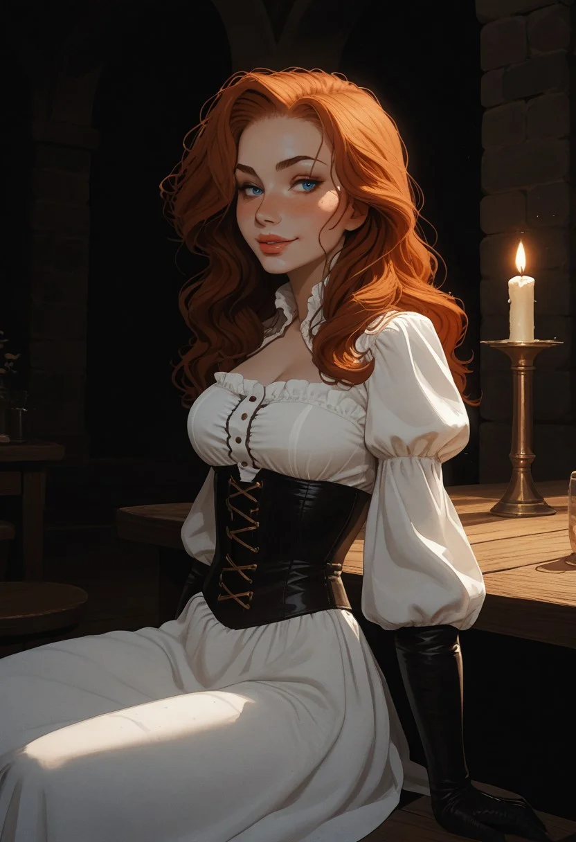 Safe_pos, (score_9, score_8_up, score_8), ultra detailed, high resolution, high quality, masterpiece, intricate details, intricate body, intricate landscape, knva, Expressiveh, hkmagic, missfortune, European Instagram Model, Sorceress, Wizard, Casting Thunder Magic Spells, Magic Circle, Thigh Strap, Tavern, midnight, 1girl, source_cartoon, Petite, ((Dark-Auburn Hair, Blue Eyes, Full Lips, Delicate and Smooth Skin, Blush Perfect Body, Highly Detailed, Glossy Lips)), Beautiful, Attractive, (Long Hair, Shiny Hair), (perfect round breasts, large breasts), (Wizard), ((Femme Fatale)), Tight-Fitting Blue-and-White Dress, Corset, Sexy, Belt, Brown Thigh-High Boots, Fantasy, Medieval, ((Extremely Detailed Face and Eyes)), Looking at Viewer, (Flirty Smile), Soft Lighting, Warm Lighting, Unique Angle, Unique Perspective, Dramatic Angle, ((Full Body)), From Above, Side Shot, ((Sitting on Table, Arched Back, Leaning Back)), Tomes in Background, Magic Book, Ritual
<lora:add-detail-xl:1.5>,
<lora:Expressive_H:0.7>,
<lora:Kenva:1>,
<lora:incase_2024_new_style_upscaled_with_big_images:0.8>,
<lora:missfortune:0.65>,
<lora:Fantasy_Wizard__Witches_Pony:0.4>,