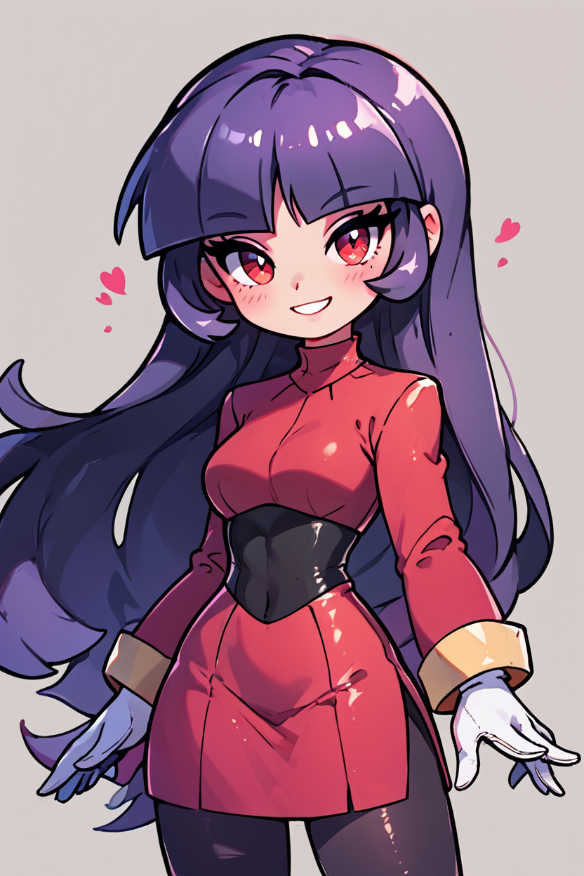 score_9, score_8_up, score_8, medium breasts, (curvy), cute, eyelashes,       BREAK, , ,,,   zzSabrina, red eyes, long hair, blunt bangs, sabrina (pokemon), purple hair, pantyhose, black hair, long sleeves, red skirt,  white gloves, black bodysuit,  ,<lora:Sabrina_Pokemon_PDXL:0.8>, ,,, , BREAK, smile, looking at viewer, cowboy shot, ,,, embedding:zPDXL, Expressiveh, ,,, <lora:CuteToonPDXL:0.8>, <lora:SDXLFaeTastic2400:0.5>, <lora:Expressive_H-000001:0.4>,