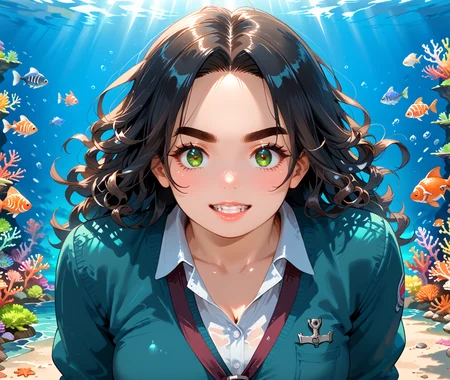 PonyScores7, source_anime, ah1, IllustriousQual, <lora:natsumi_style:0.5>, <lora:by_usakun-pony:0.4> by usakun, <lora:Akina_Bbw_Style_-_PonyXL:0.2> AkinBw
BREAK (Ground level, (from front), focus on feet)
BREAK 1girl, mature female, (round face:1.2), (thick eyebrows:1.3), (curvy), round-chin, caucasian, (plump face), <lora:Round_face:0.2>, <lora:ETO_OCPonyXL:0.3> eto_oc, skindentation, (plump), thick thighs, wide hips, busty, voluptuous, lips, <lora:venus body PonyXL:0.3>, <lora:shinyskin2:0.2> glistening skin
BREAK  (curly hair), long hair, (black hair:1.4), (parted hair:1.7), messy hair, kinky curls, <lora:hairdetailpxl:0.2> hairdetailpxl
BREAK (half green and brown eyes), (colorful eyes), (multicolored eyes), (downturned eyes:1.4), <lora:expressive eyes:0.2> expressive eyes, <lora:eyedetailpxl:0.2> eyedetailpxl, <lora:Eyes_High_Definition:0.2> EyesHD
BREAK ((Hateful, clenched teeth)),  <lora:Expressive_H:0.2> Expressiveh, <lora:Emotional_Anime_Expressions_PonyXL_Concept:0.2> emotional, <lora:Best_Facial_Expression_LoRA_PONY:0.2>, looking at viewer, <lora:Detailed expressive EXEV style -XL Pony V1.0:0.2> FaceDetail
BREAK ((arm_at_side))
BREAK Aqua Green coach, dressed in athletic wear with a whistle around their neck and a clipboard in hand
BREAK (((a vibrant coral reef, teeming with colorful corals, swaying sea anemones, schools of fish, sunlight filtering through the water)))
BREAK <lora:xl_more_art-full_v1:0.2>, <lora:aesthetic_anime_v1s:0.2>, <lora:EpicF4nta5yXL:0.2>, <lora:detailxl:0.2> detailxl, <lora:Fant5yP0ny:0.2>, best quality, amazing quality, best aesthetic, absurdres, illustration, Volumetric_Lighting, ultra-detailed, very aesthetic, intricate details, 8k, masterpiece, best_quality
BREAK Stable_Yogis_PDXL_Positives, AS-Adult, <lora:Complicated fantasy portrait - XL Pony V2.0:0.2>, bad-hands-5, <lora:HDA_Detailer:0.3>, HDA_FatGirlXL