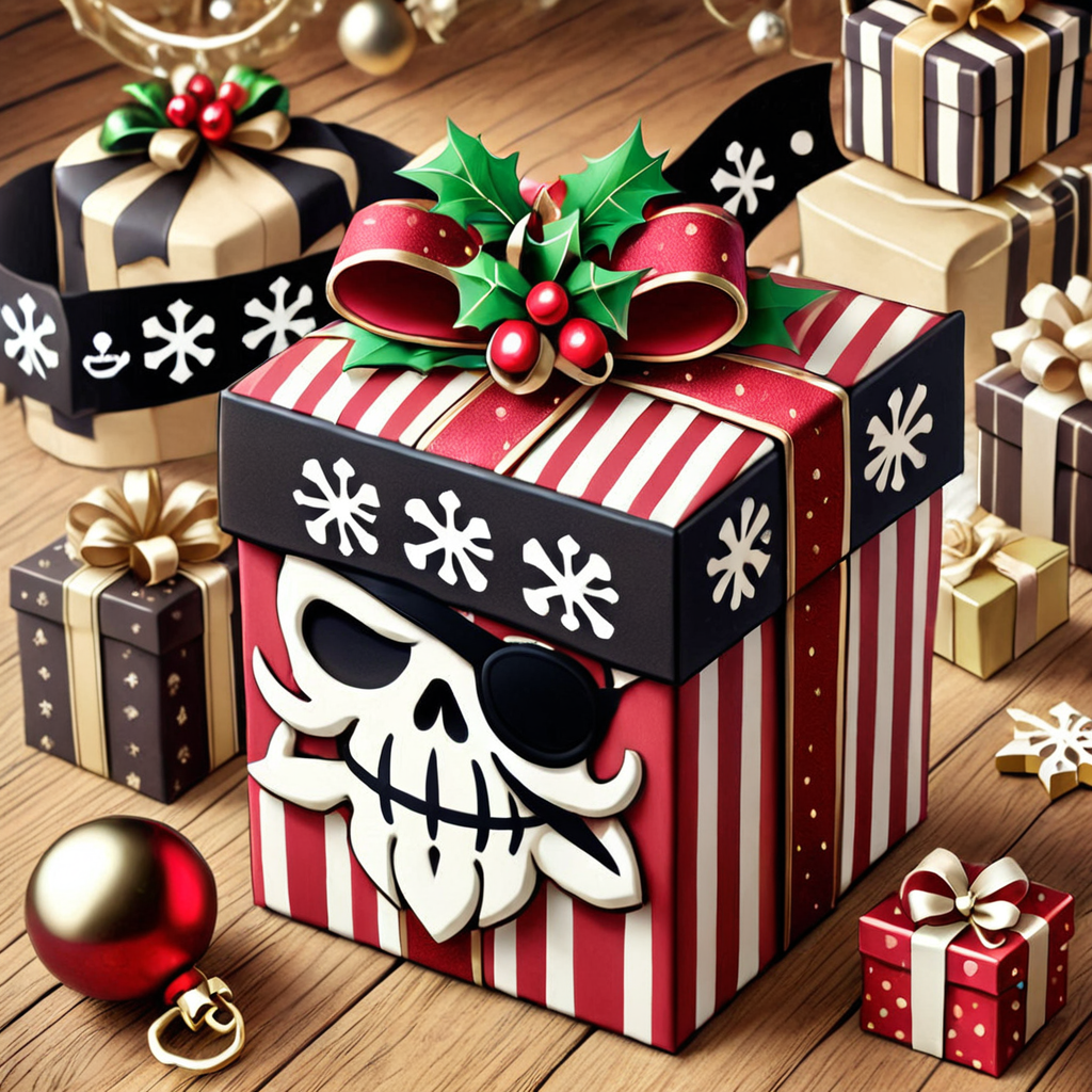 hol1d@yb0x pirate <lora:HolidayBox:1> , festive, jolly, best quality, gift box, eye patch, 1boyâââ