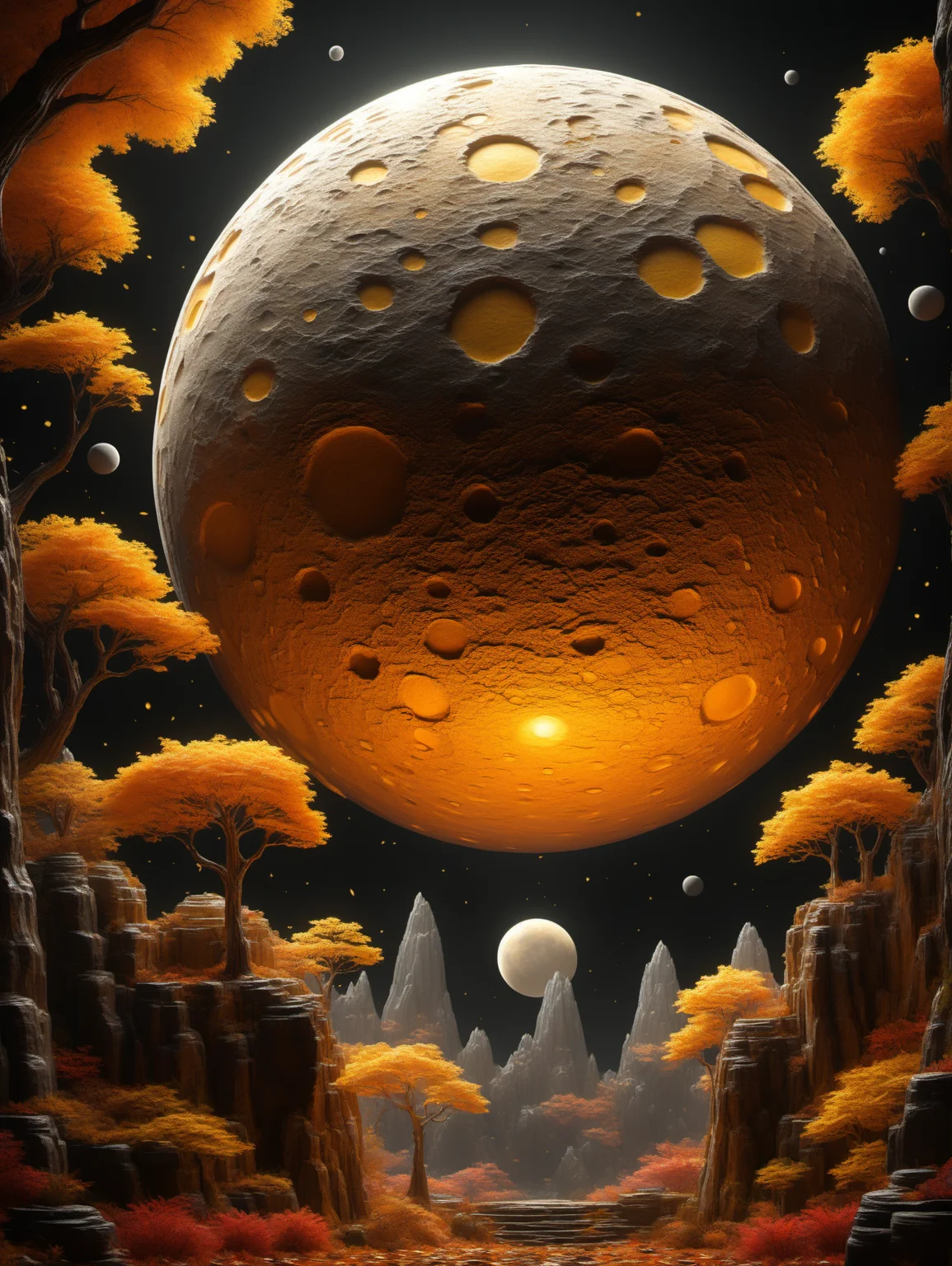 BJ_Full_Moon, outdoors, tree, moon, scenery, rock, autumn_leaves,
photo,8k,intricate,highly detailed,majestic,digital photography,(masterpiece, sidelighting, finely detailed beautiful eyes:1.2),hdr,realistic,high definition,
<lora:Full_Moon(7560):0.7>,