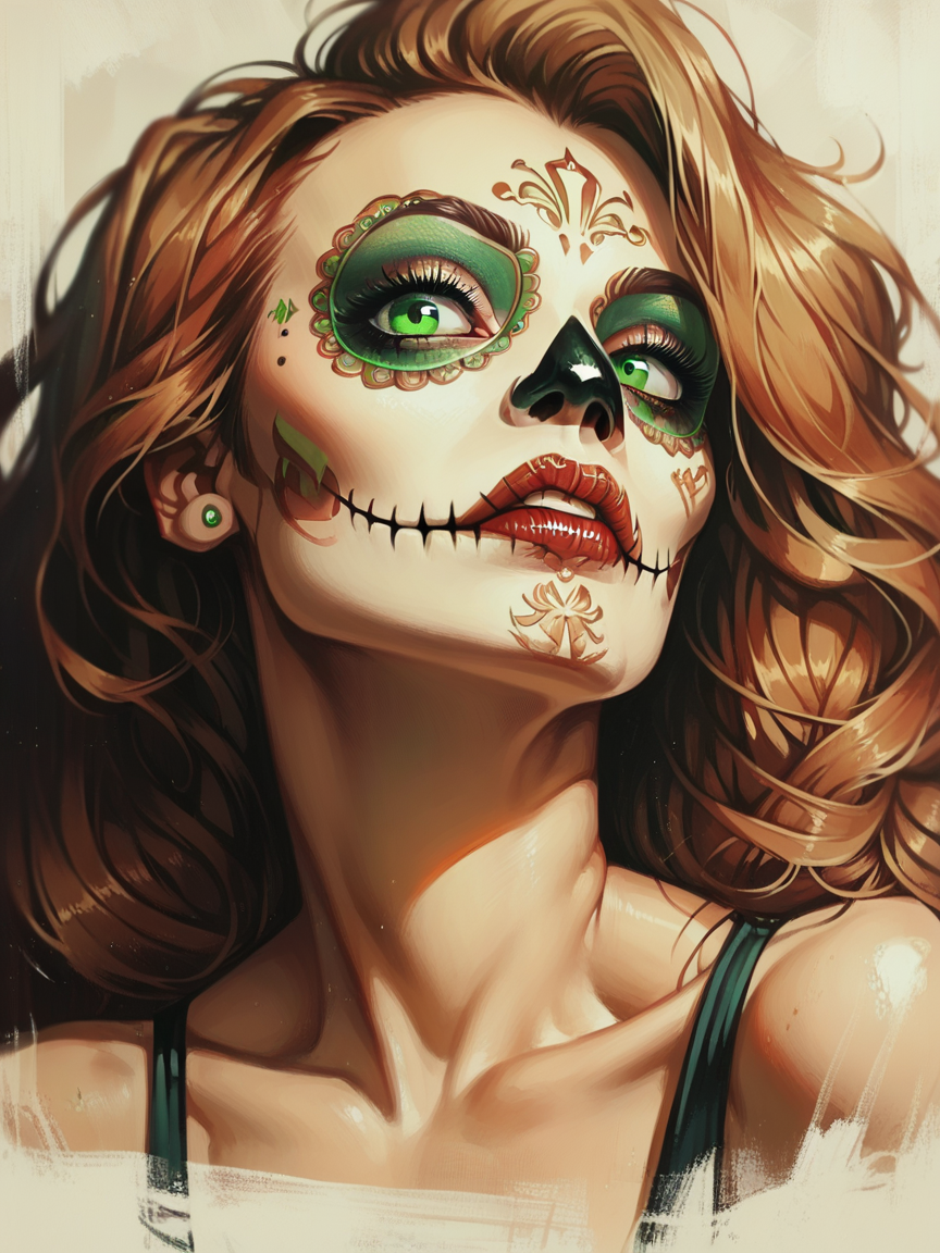 score_9, score_8_up, score_7_up, score_6_up, score_5_up,  <lora:CalaveraPXLP:0.8> calavera, 1girl, looking at viewer, green eyes, portrait, close-up,