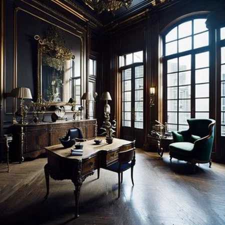 <lyco:antique_style_interior_design_Sa_May:1.0> antique interior , An Elle Decor editorial photo of an office interior recepcion