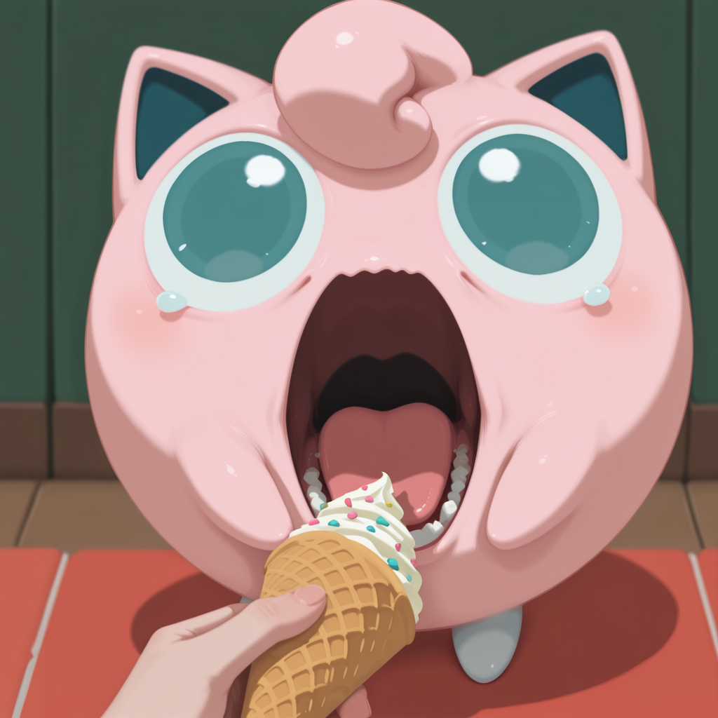 embedding:IllusP0s, g00se, jigglypuff_\(pokemon\),animal focus, cute, no humans, close-up, holding, icecream cone, sprinkles, wavy mouth, screaming, intense, effort,<lora:g00se_v2_ill.safetensors:0.9:0.9>