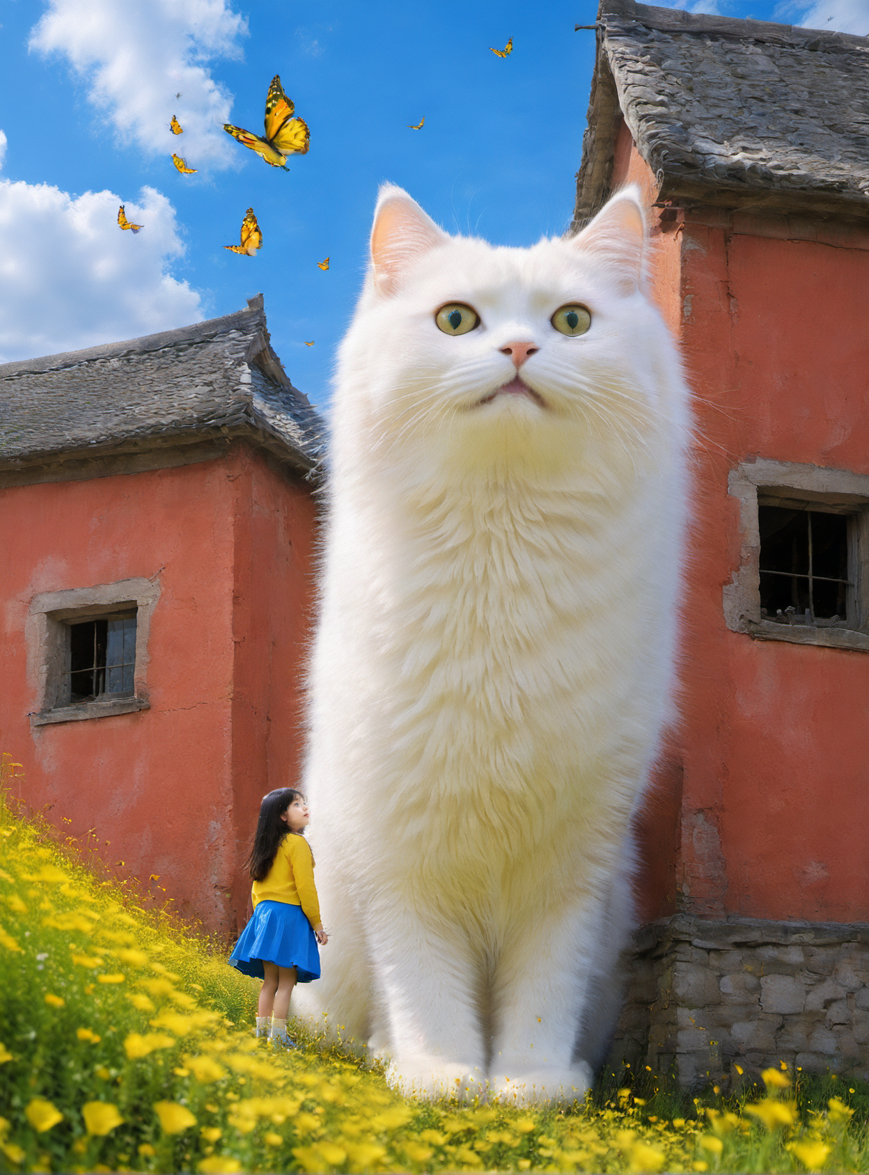<lora:white cat è¿æV1.0-0008:1>,large white cat,a young girl,, (masterpiece, best quality, highres:1.2),