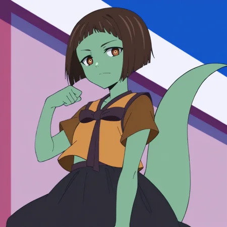 score_9, score_8_up, score_7_up, score_6_up, score_5_up, score_4_up, anime coloring, anime screencap, megami magazine, BREAK, Uncensored, anaak jahad, green skin, thick tail, anaaks clothing, <lora:sdxl_lightning_8step_lora:1> <lora:AnaakJahad:0.9>
