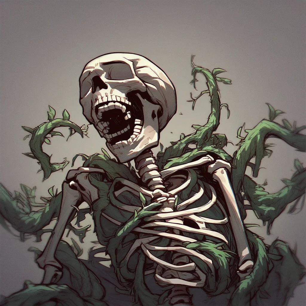 score_9, score_8_up, score_7_up, score_6_up, score_5_up, skeleton, no humans, vines wrapped around, horror, screaming