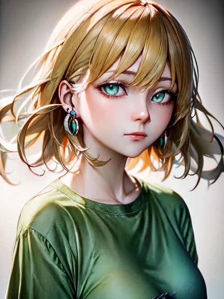 1girl, aqua eyes, baseball cap, blonde hair, closed mouth, earrings, green background, hat, hoop earrings, jewelry, looking at viewer, shirt, short hair, simple background, solo, upper body, yellow shirt,
(waifu, anime, exceptional, best aesthetic, new, newest, best quality, masterpiece, extremely detailed:1.2)