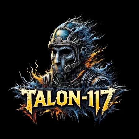 ("TALON-117" text logo:1.3) Zombie soldier wearing a biohazard gas mask, black and gold filigree, navy and gold vapor swirls, black background <lora:Harrlogos_v2.0:0.8>