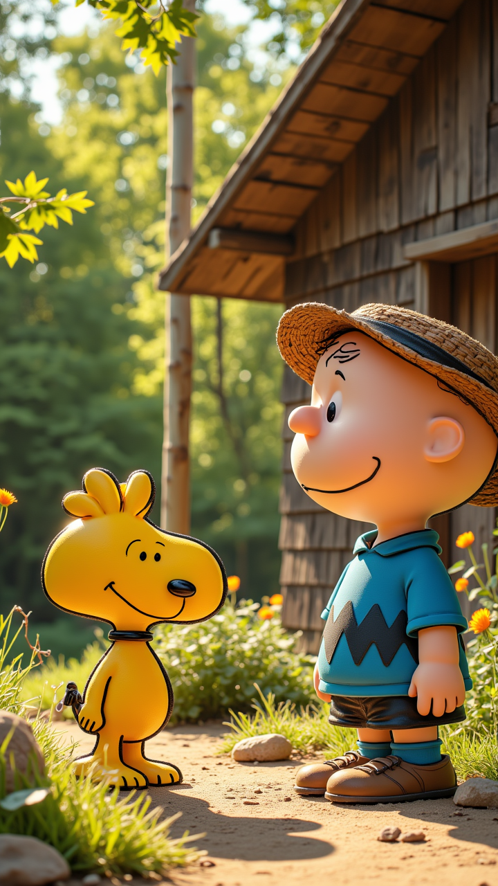 designed by Charles Schulz, Light Field Photography, Cinematic still of a ("The World of Past":1.3) , roots, Summer, comic strips, Peanuts, iconic characters, humor, insightful observations, comic book cover, emotional, aidmaMJ6.1, aidmaimageupgrader