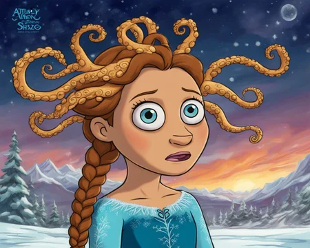A picture of Elsa from frozen, Disney style ArthurShow <lora:SDXL-ArthurShow-Lora:0.8> but the old gods are rising <lora:Old_gods_rising_SDXL:1.0> Very detailed, clean, high quality, sharp image