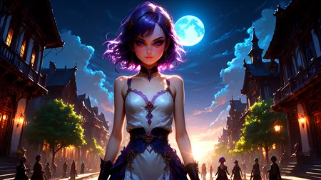 <lora:Fjola-000007:0.5>, Fjola, purple hair, purple eyes, facing viewer, small breasts, gloves, boots, closed mouth smirk,
outside, on the top of a building at night,
1 girl, cute, (petite), (red lips:0.8), sultry look, seductive,
(Full body shot:0.7),
<lora:detailed_notrigger:1>,
PonyScores7,
<lora:MythP0rtr4itStyle:0.4> mythp0rt,
epic beautiful lighting, god rays, moonlight beams, volumetric lighting, rim lighting, nighttime scene, blue moon,
masterpiece, beautiful and detailed brightness, (goosebumps:0.5), subsurface scattering, ultra realistic, textured skin, visible skin detail, skin fuzz