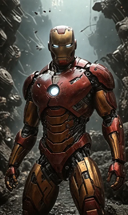 "ironman" from Marvel Comics Avengers,otherworldly background,intricate details,highly detailed photograph,8K,extreme photography,masterpiece,trending,pulls the viewer in,expert use of shading gives a 3d effect,(photorealistic:1.6),film grain,photographed on a Sony A7R IV,18mm F/1.7 cine lens,(highly detailed, intricately detailed),8k,HDR,
