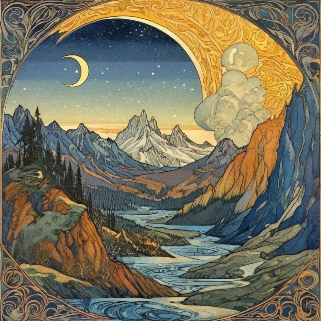 Ivan Bilibin Style   Moon and mountains