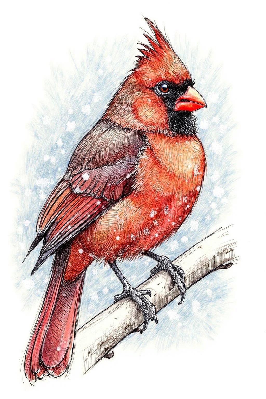 crosshatch drawing.
red cardinal perched on a branch during a snowstorm, <lora:crosshatch1_nocap_d6a3:1.0><lora:807656007452039847:0>