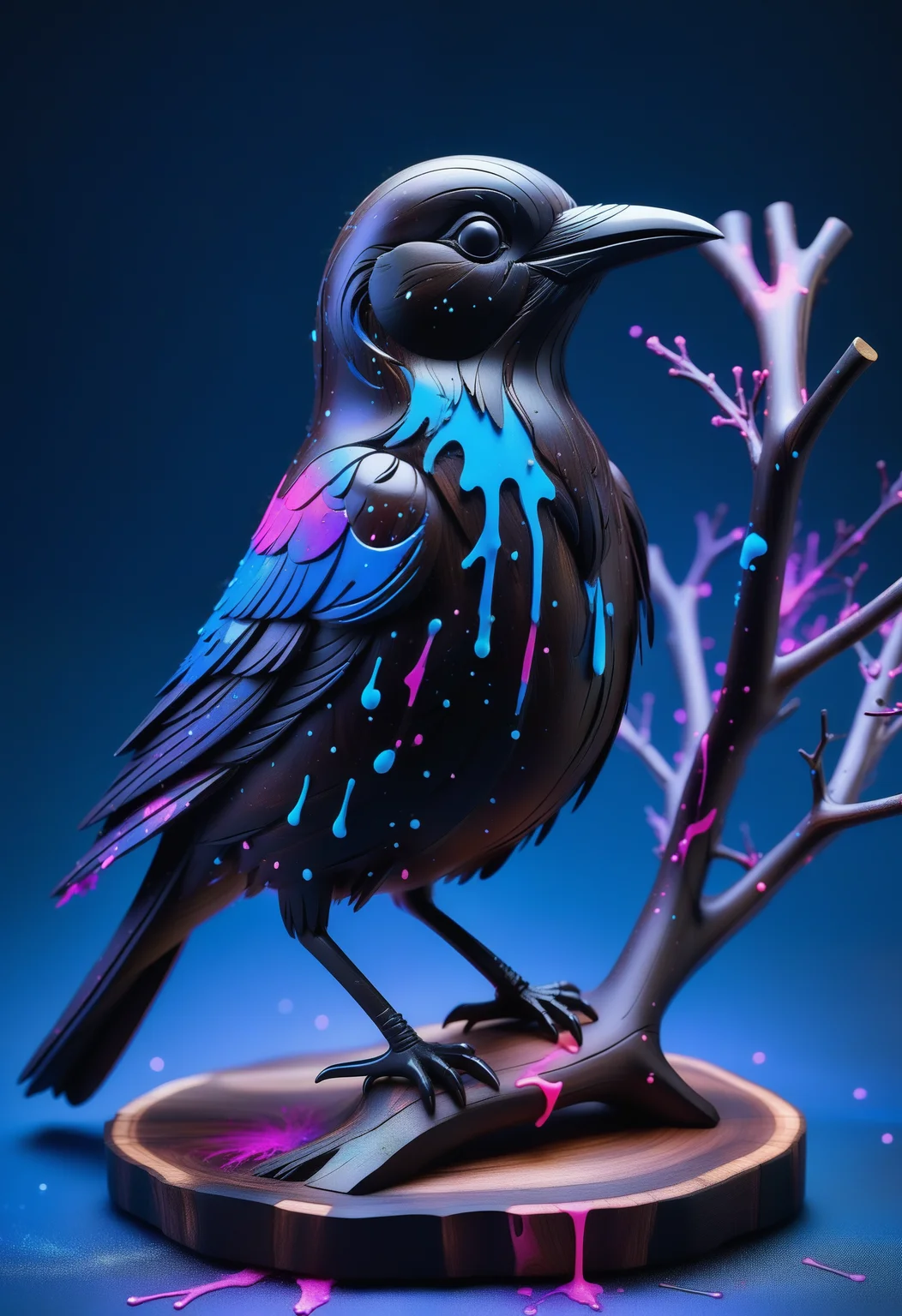((a bird made out of reij-bnysplsh <lora:ebonysplash-000005:1>)) sitting on a branch covered in stardust, Photograph, shallow depth of field, Fujicolor Pro 400H, Depth of field 270mm, masterpiece, UHD, sharp and in focus, advanced cinematic perfect light, dynamic dramatic beautiful full taking, epic composition, handsome, cinematic, delicate, pure