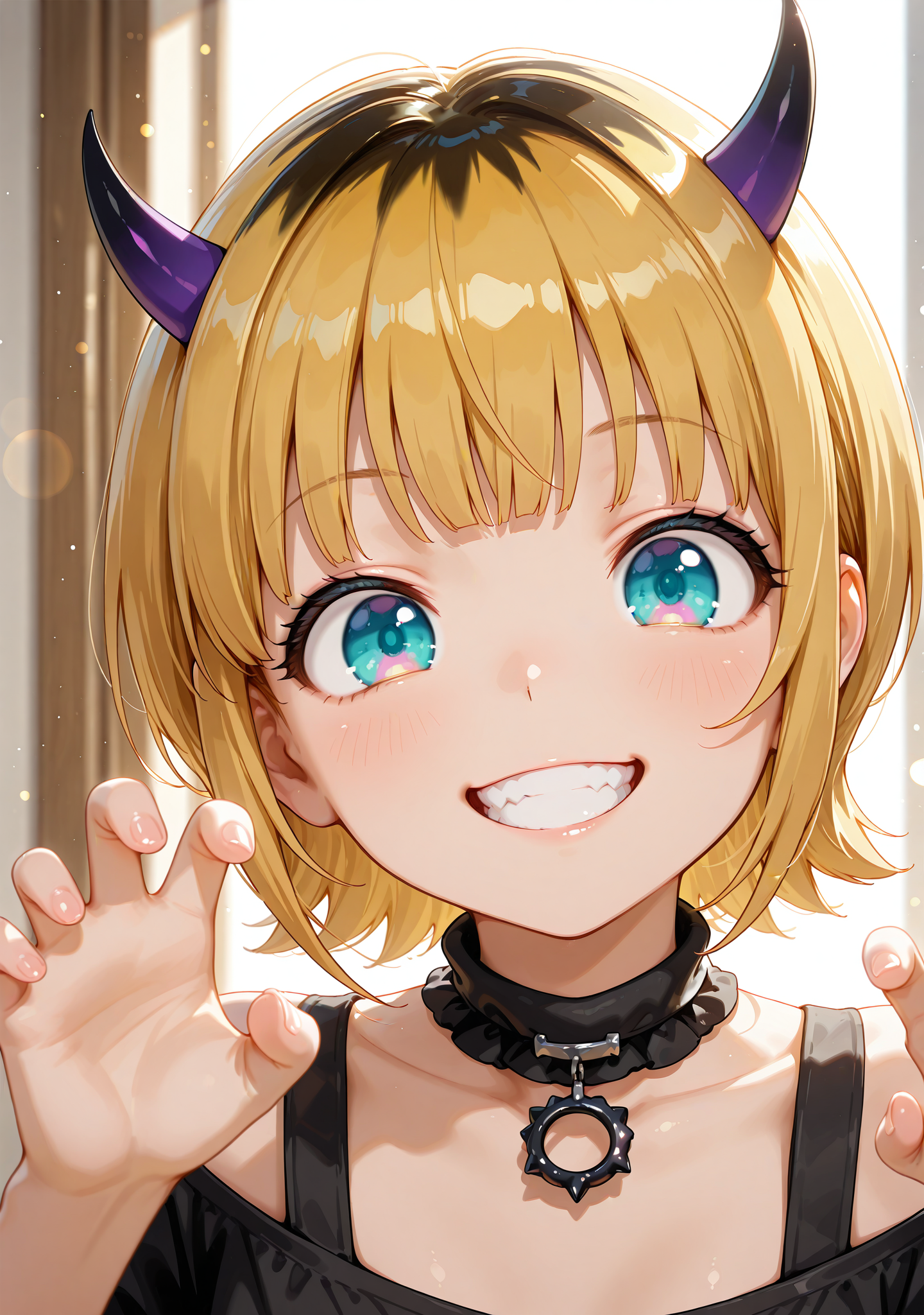 masterpiece,best quality,amazing quality,
1girl,looking at viewer,smile,light particles,
memcho,claw pose,<lora:dansty:1>,dansty,clothed,teeth,upper body,
