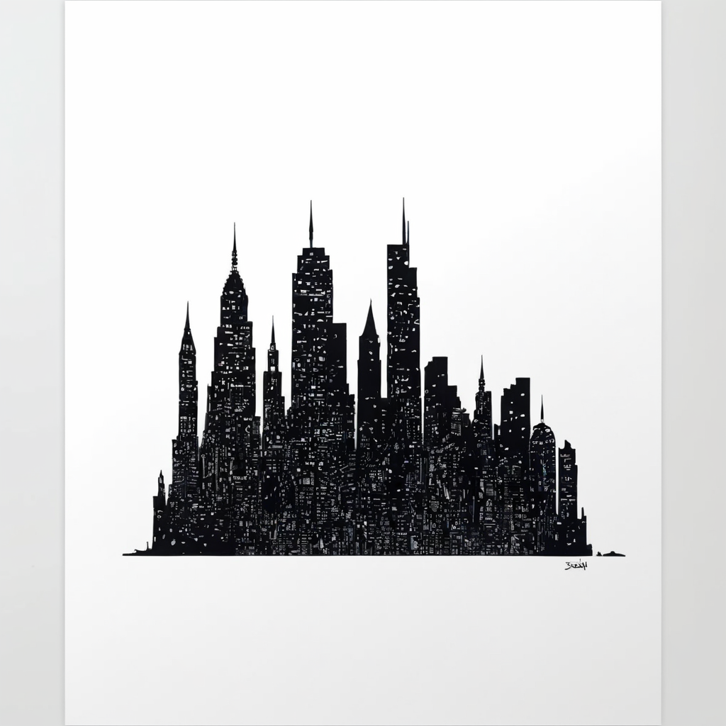 <lora:Maximalist_Drawing_BW:0.9> PStyl3, cityscape, negative space