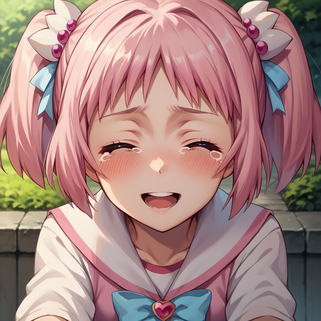 score_9, score_8_up, score_7_up, source_anime,
kiramekimamika, short twintails, pov, looking at viewer, blush, smile, open mouth, upper teeth only, closed eyes, tears