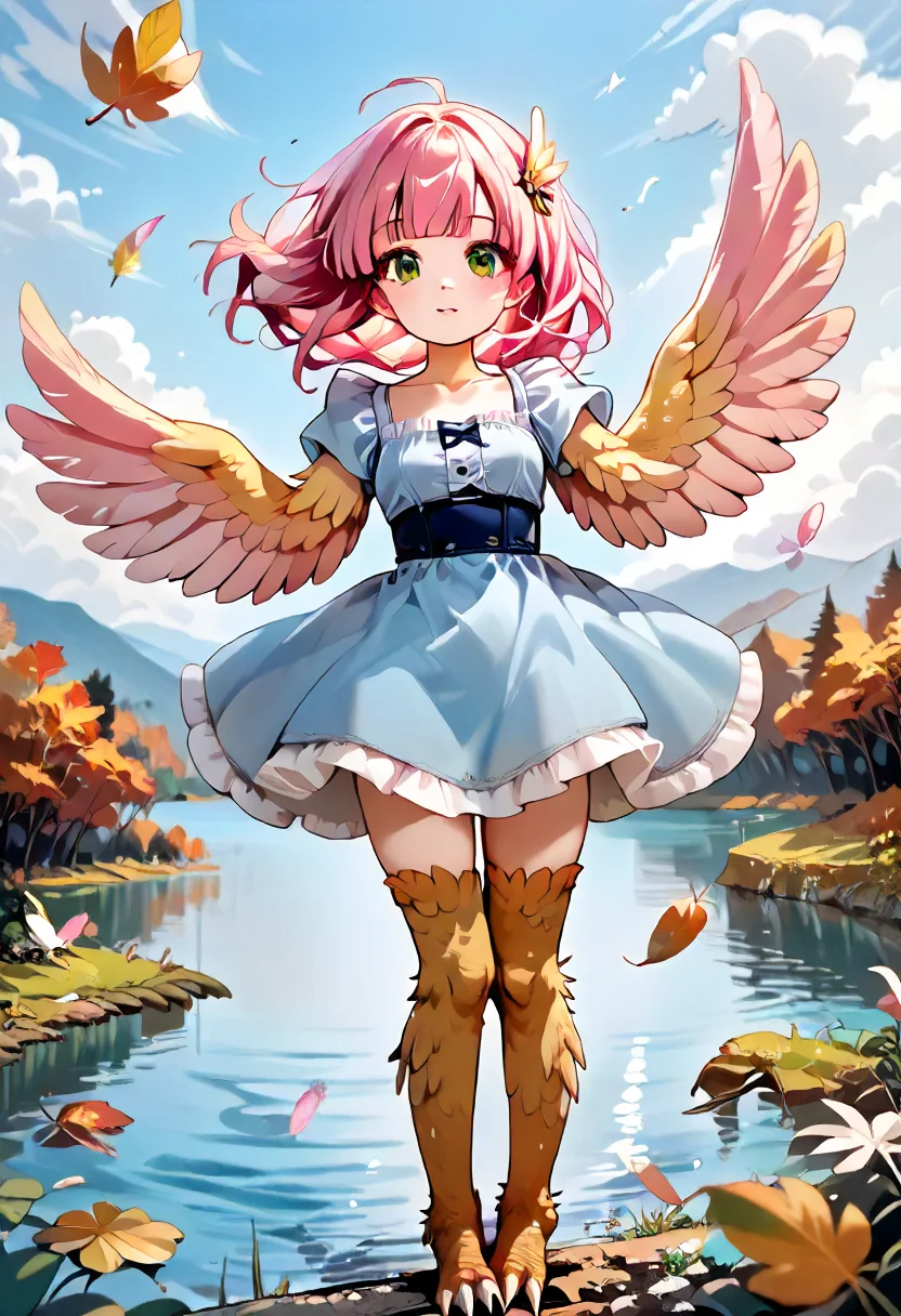 score_9,score_8_up,score_7_up,score_6_up, source_anime,2D, autumn,winged arms,harpy,flying,blue sundress,lake,sky,cloud,green eyes,pink hair,pastel feathers,leaves,wind,<lora:Expressive_H:0.6> <lora:SkindentationSlider:2> <lora:winged_arms_style:0.9>
