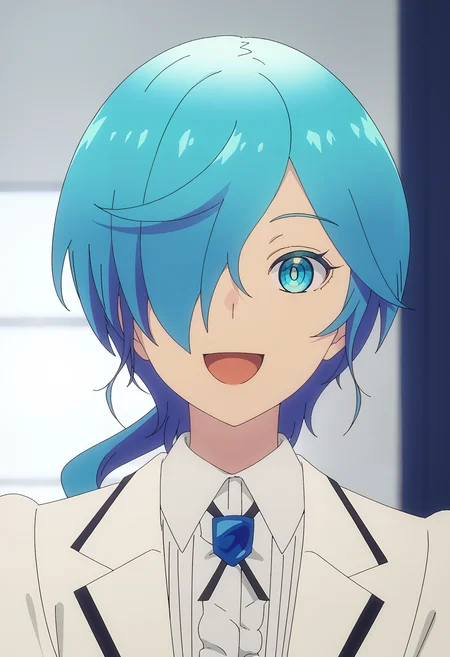 <lora:Isemi_Tina-pony:1>,
Isemi Tina,solo,open mouth,shirt,smile,collared shirt,low ponytail,white shirt,looking at viewer,jacket,white jacket,portrait,:d,ponytail,one eye covered,necktie,1girl,