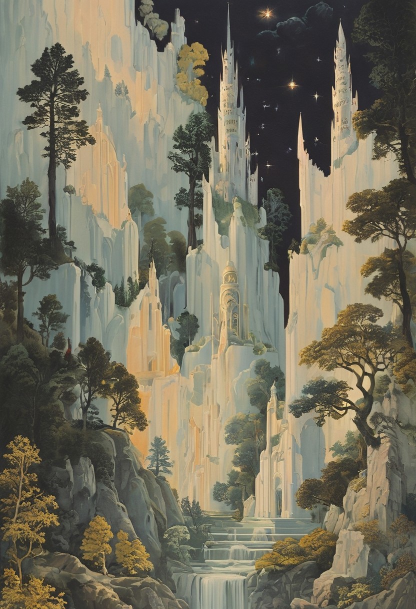 detailxl, easynegative, style of Dorothy Draper, The Lord of the Rings style, BREAK, forest, darkness, night, stars, glowing eyes in the dark