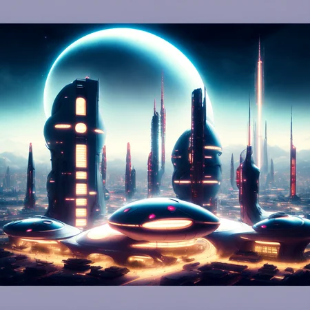 (atompunk style:1) an artist's rendering of a futuristic city at night <lora:Atompunk:0.8>