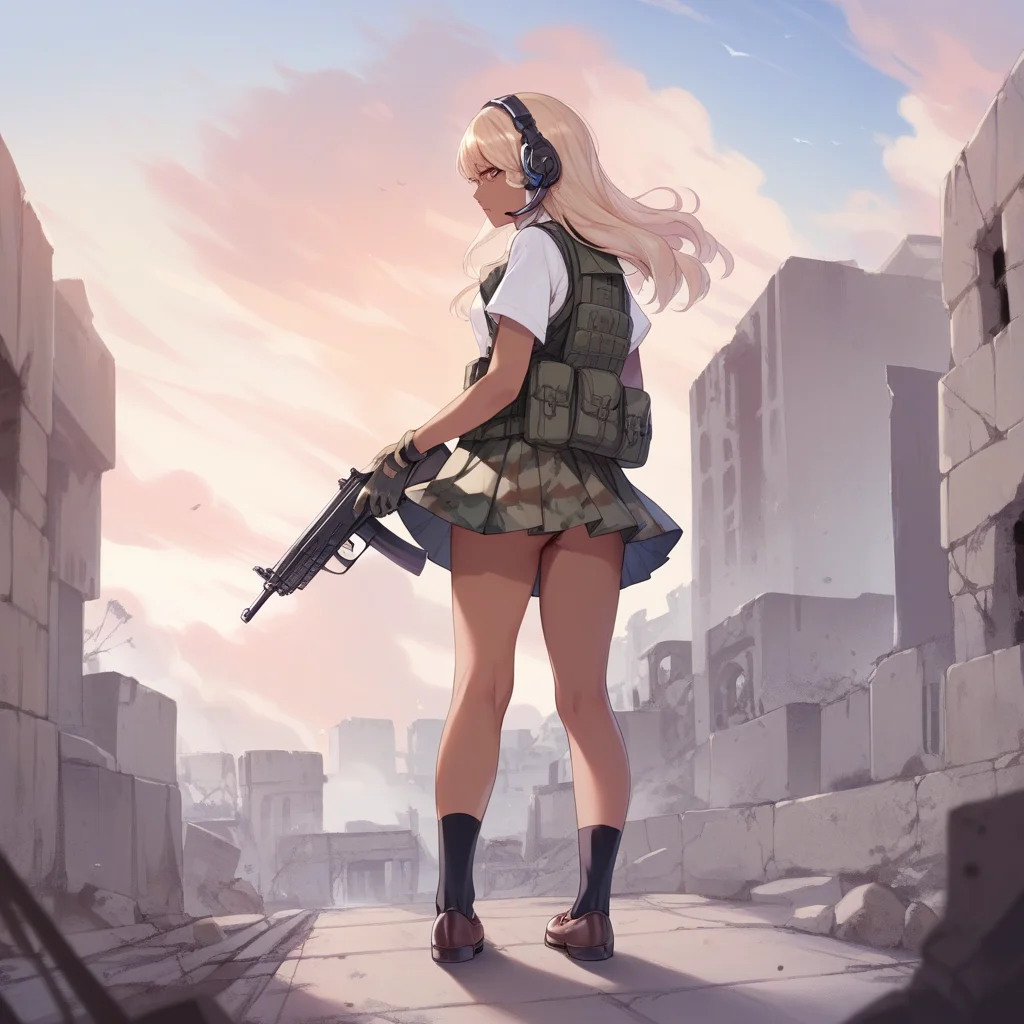 score_9, score_8_up, score_7_up, score_6_up, score_5_up, score_4_up,anime:1.2, explicit, hentai ,zPDXL, zPDXLxxx BREAK
gun, , 1girl, camouflage, skirt, gloves, headset,, solo focus, , holding, socks, shoes, outdoors, school uniform, bulletproof vest, blonde hair, long hair, dark brown skin, standing, , kz ,(in ruins, cloudy sky :1.3) <lora:busouJK:0.8>