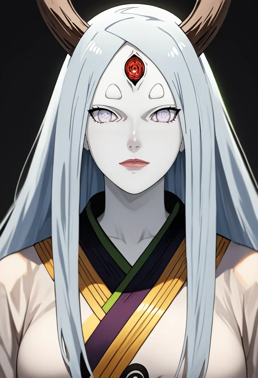 source_anime, (masterpiece), (best quality), score_9, score_8_up, score_7_up, (masterpiece:1.2), (best quality:1.3), 1girl <lora:Kaguya_Otsutsuki_Naruto:0.8> kaguya_otsk, long hair, looking at viewer, third eye, horns, japanese clothes, pale skin, simple background, portrait, masterful composition, dynamic movement, low-key lighting, lo-fi, glow, dynamic cinematic lighting, ray_tracing, global illumination <lora:Anime Style (Vauxz) PONY:0.8>