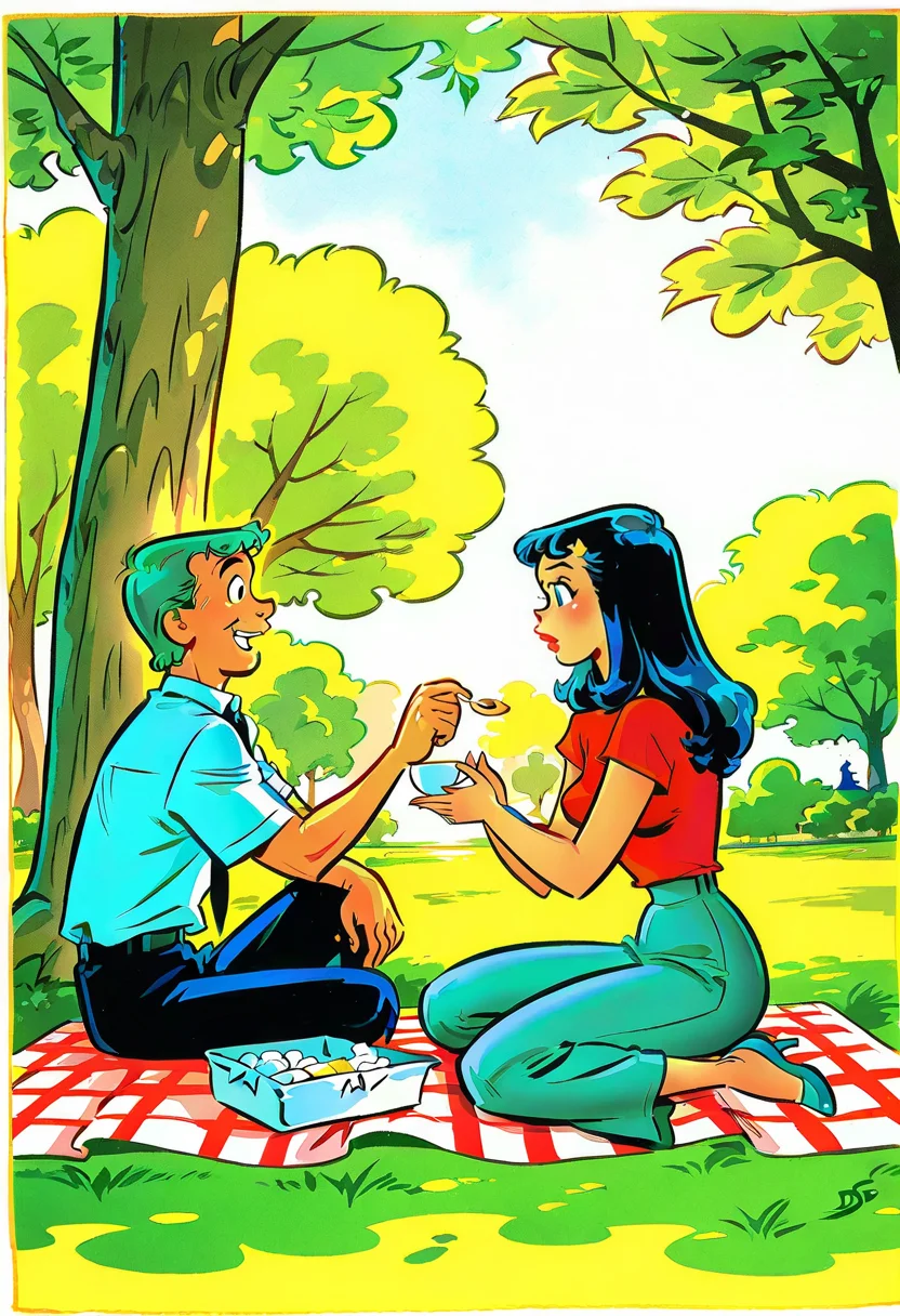 dan decarlo,1girl,park,picnic,1boy,