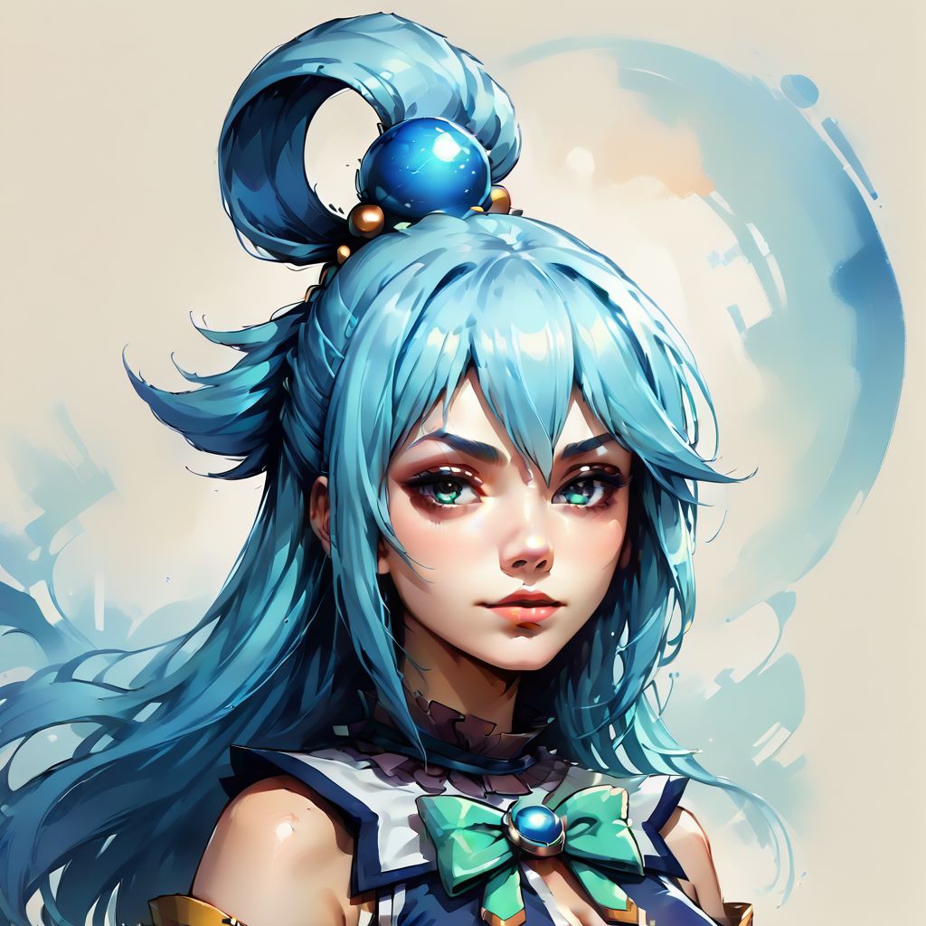 Faded Headshot, faded bottom, faded edges ,score_9,score_8_up,score_7_up,score_6_up,score_5_up,
1girl, Aqua(/Konosuba)/,(ultra HD quality details), pale skin, blue eyes, blue hair, long hair, hair ornament, hair rings, single hair ring
blue footwear, blue hair, blue thighhighs, boots, detached sleeves, thigh boots, thighhighs, white thighhighs, thighhighs, bare shoulders, blue skirt, blue shirt, green bow,
detailed, skin, texture, detailed skin texture, 
, digital illustration, rule 63, full body, perfect anatomy, perfect face, butt showing esthetically, abstract beauty, beautiful, centered, looking at the camera, approaching perfection, dynamic, moonlight, highly detailed, watercolor painting, artstation, concept art, smooth, sharp focus, illustration, 
(upper body:1.2), (close up:1.5), portrait, huge breasts, deep cleavage,