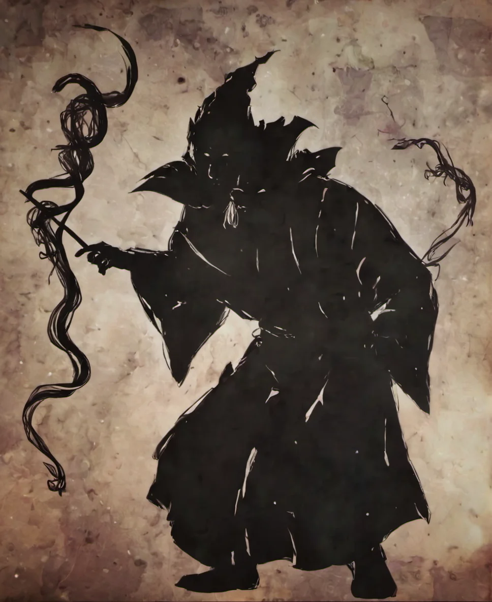 niohstorytell, silhouette of a wizard casting a spell,<lora:niohstorytelling-step00000400:1>