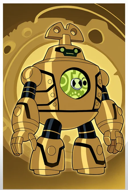 <lora:clockwork-10:1> clockwork, robot, solo, no humans, green eyes, golden background, White borders, no legs, gears background,, masterpiece, best quality, amazing quality, very aesthetic, absurdres, newest,