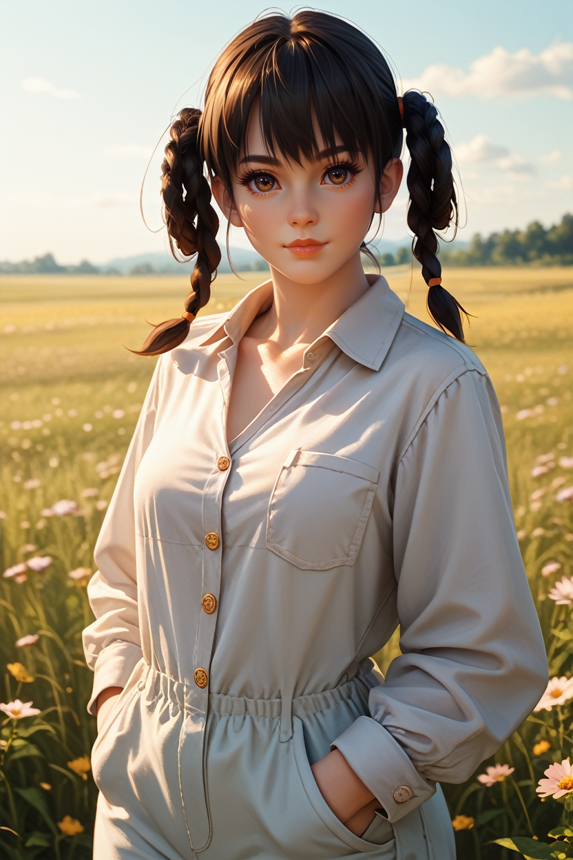 score_9, score_8_up, score_7_up,
<lora:DOALeiFang:0.8>
DOALeiFang, 1girl, black hair, brown eyes, twin braids, looking at viewer, standing in a field of lavender, hands in pockets, slight breeze blowing hair, warm golden hour sunlight, serene and peaceful mood