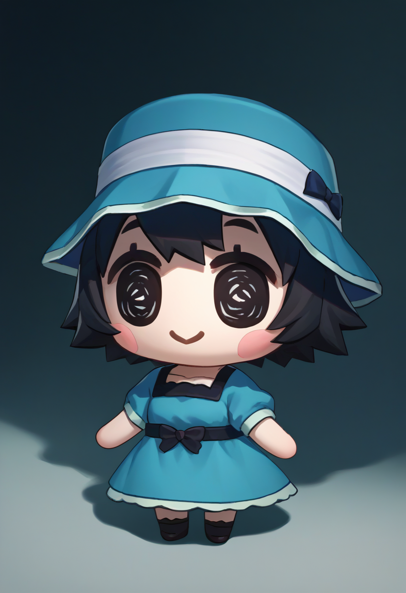 score_9, score_8_up, score_7_up, source_anime, chibi, solo, 1girl, shiina mayuri, smile, standing, hat, blue dress, short sleeves <lora:style_beegsmol_ponyXL:1> <lora:steinsgate_shiina_ponyXL:0.8>