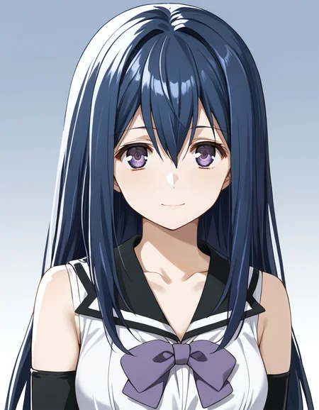 score_9, score_8_up, score_7_up, source_anime, BREAK
1girl, solo, looking at viewer, gradient background, upper body, light smile,
neko kuroha, blue hair, long hair, hair between eyes, sidelocks, purple eyes,
school uniform, collarbone, white dress, collared dress, purple bow, bare shoulders, black arm sleeves,
<lora:neko_kuroha_anime-soralz:1>