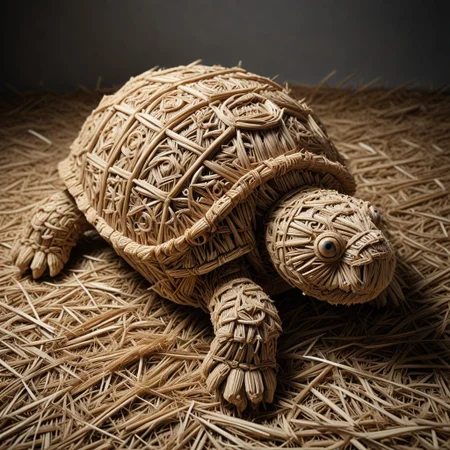 masterpiece, intricately detailed turtle made of straw, dramatic lighting, sharp focus,