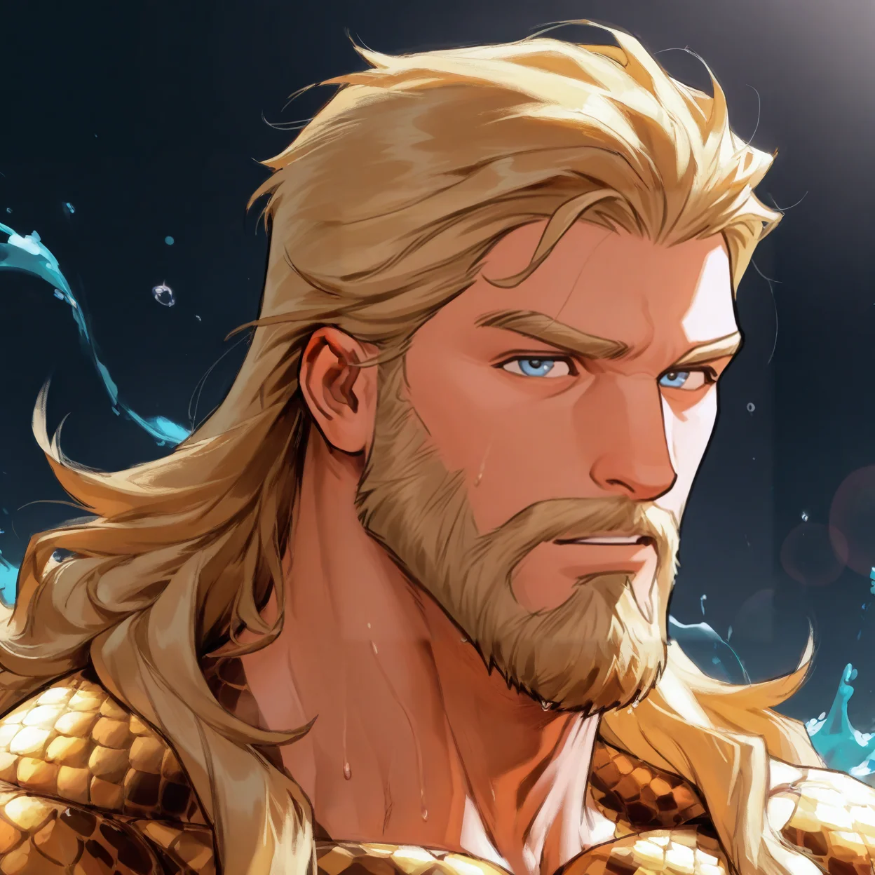 <lora:Arthur_Curry_Aquaman__DC_Comics:.7> Aquaman, Arthur Curry, Blonde hair, long hair, blue eyes,
(very short hair, beard, bara, mature, facial hair, stubble, beard, full beard, sideburn, beard, a lot of beard, ), facial hair,male focus, muscular male, muscular male, bara, mature,  bara, mature, aixiwuganda_(20222192), very awa, masterpiece, best quality, absurdres, newest, perfect quality, detailed background, intricate details,
<lora:slider_Body Type_alpha1.0_rank4_noxattn_last:3><lora:style_Anime Summer Days 2 Style SDXL_LoRA_Pony Diffusion V6 XL:.6><lora:slider_cfg_scale_boost:.7><lora:face_Artist6p-10:.55>, Artist6p, Artist04p,<lora:slider_il_brightness_slider_d1:-1><lora:slider_il_contrast_slider_d1:-1><lora:slider_DarkSlider1.2_alpha1.0_rank16_full_300steps:-.6>
