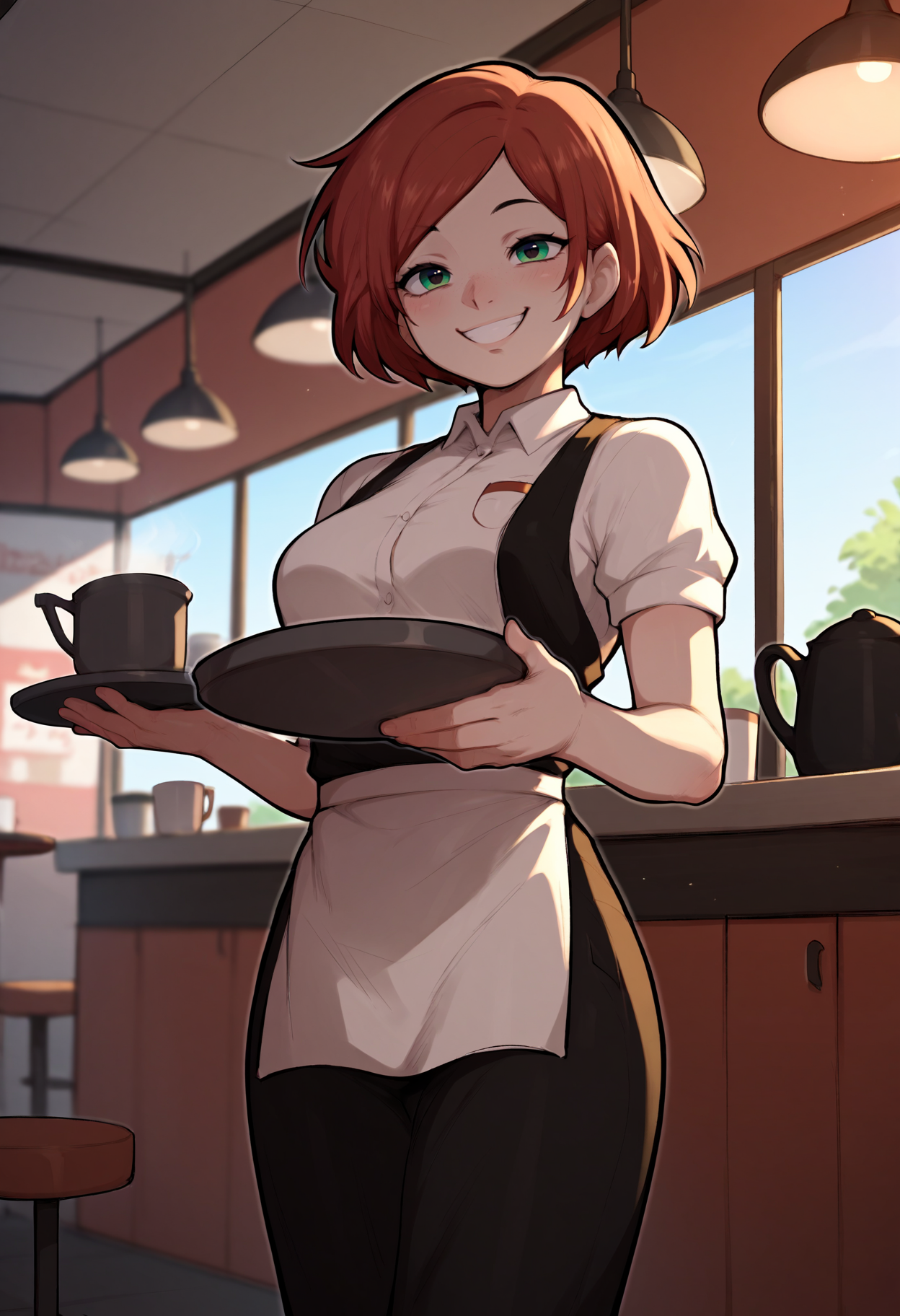 score_9, score_8_up,score_7_up, 1girl, 
indoors, diner, holding, coffee pot, waitress, tray, serving, standing, smile
 <lora:frbll_pdxl_EliPot:1>