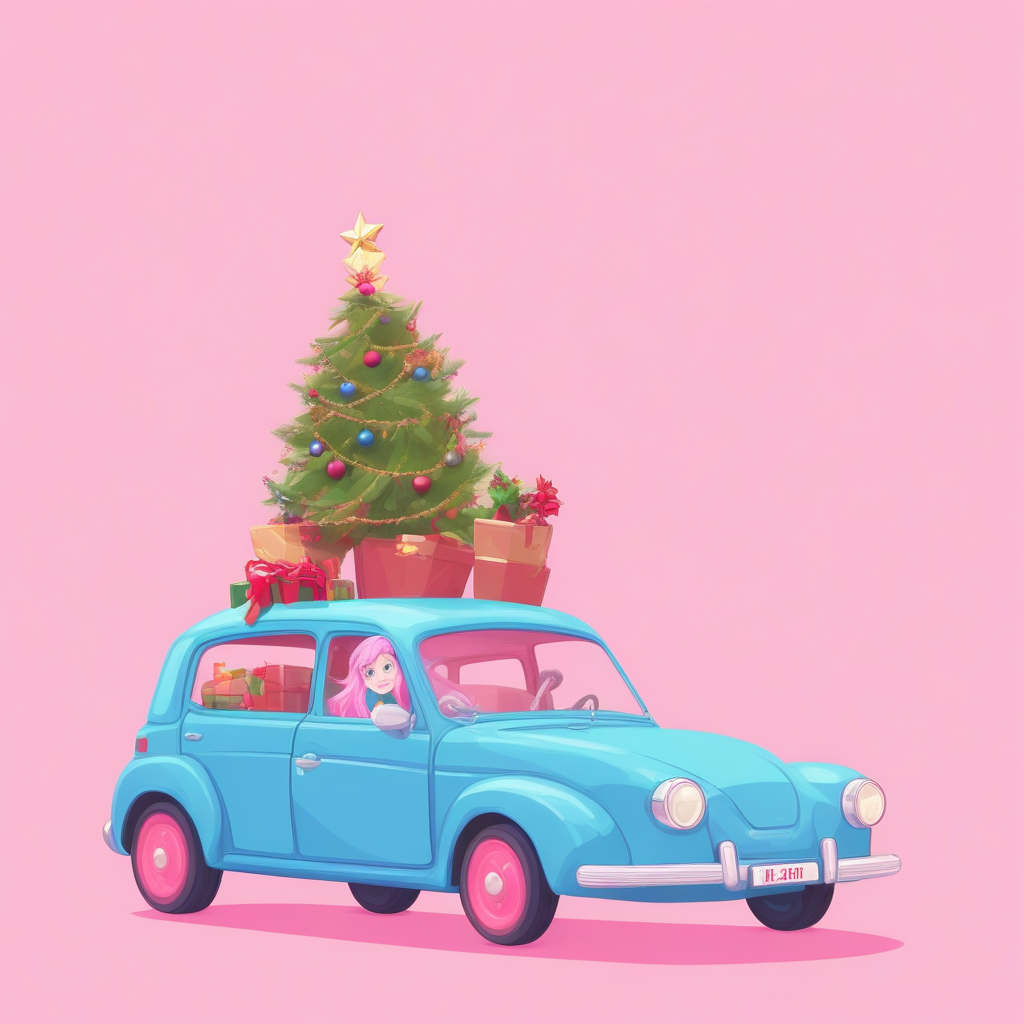 blue background, potted plant, christmas, motor vehicle, pink hair