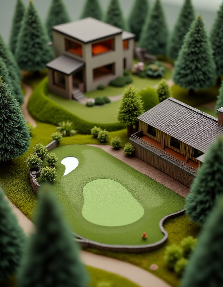 (indoor,very wide isometric view,tilt-shift lens:1.6), (miniature,diorama,no_realistic,no_photo:2) of (stasis _chamber:1.5), golf course
