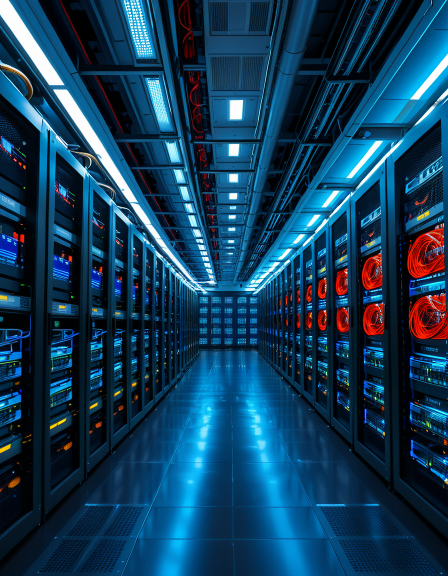 A high-security server room with dim, cold blue lighting and rows of towering black server racks filled with blinking LED indicators. The air is sterile, with a faint hum of cooling fans and the soft beeping of data transfers. Thick, reinforced cables snake across the floor, connecting the machines to a central security terminal displaying encrypted code on multiple high-resolution monitors. The walls are lined with biometric scanners, surveillance cameras, and warning signs indicating "Restricted Access" and "Cyber Threat Level: High." A red emergency light subtly glows in the background, casting a sense of urgency. The atmosphere is ultra-modern and highly secure, evoking the feeling of a top-secret data vault or cyber warfare control center.
<lora:SDXLFaeTastic2400:0.4> <lora:extremely_detailed:0.4> extremely detailed, <lora:high-security_s3rv3r_r00m:1>,high-security s3rv3r r00m, Masterpiece,best quality,hi res,8k,hi res,8k,award winning,(sharp focus, intricate, highly detailed),