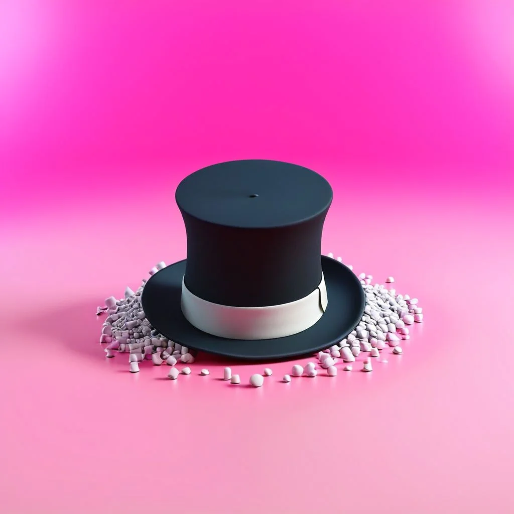 isztoksk, no humans, cup, pink background, top hat, simple background, spill, gradient background, 3d, miniature, isometric, game design, octane render, masterpiece, best quality