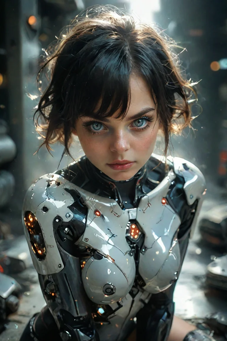 score 9, score 8 up, score 7 up, score 6 up, Expressiveh,
beautiful busty cyborg, young, big grey eyes, straight black hair, short hair, straight bangs, straight bangs, flat bangs, big plump lips, red lipstick, long eyelashes, heavy dark makeup,
standing on her knees, High Angle Shot,
<lora:Expressive_H:1> , <lora:EnvyPonyPrettyEyes01:0.7>, <lora:LCM_LoRA_Weights_SDXL:1>, <lora:add_detail:0.5>
