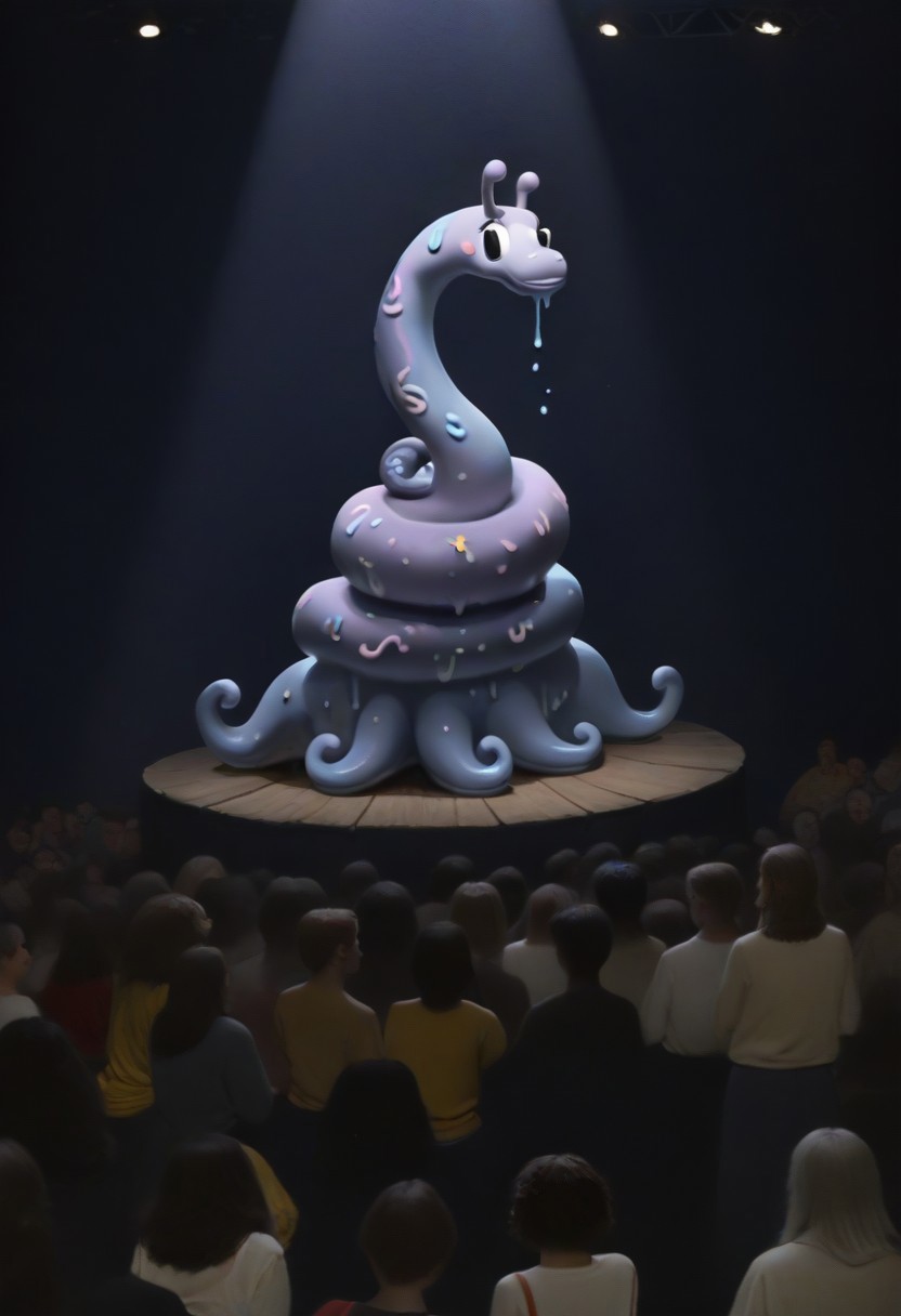 weird water woman, 19yo, (covered in oatmeal), gooey, cheese pull, satisfying, cleavage, ketchup in hair, american cheese, stage, portrait, strange tentacles, prismatic beams