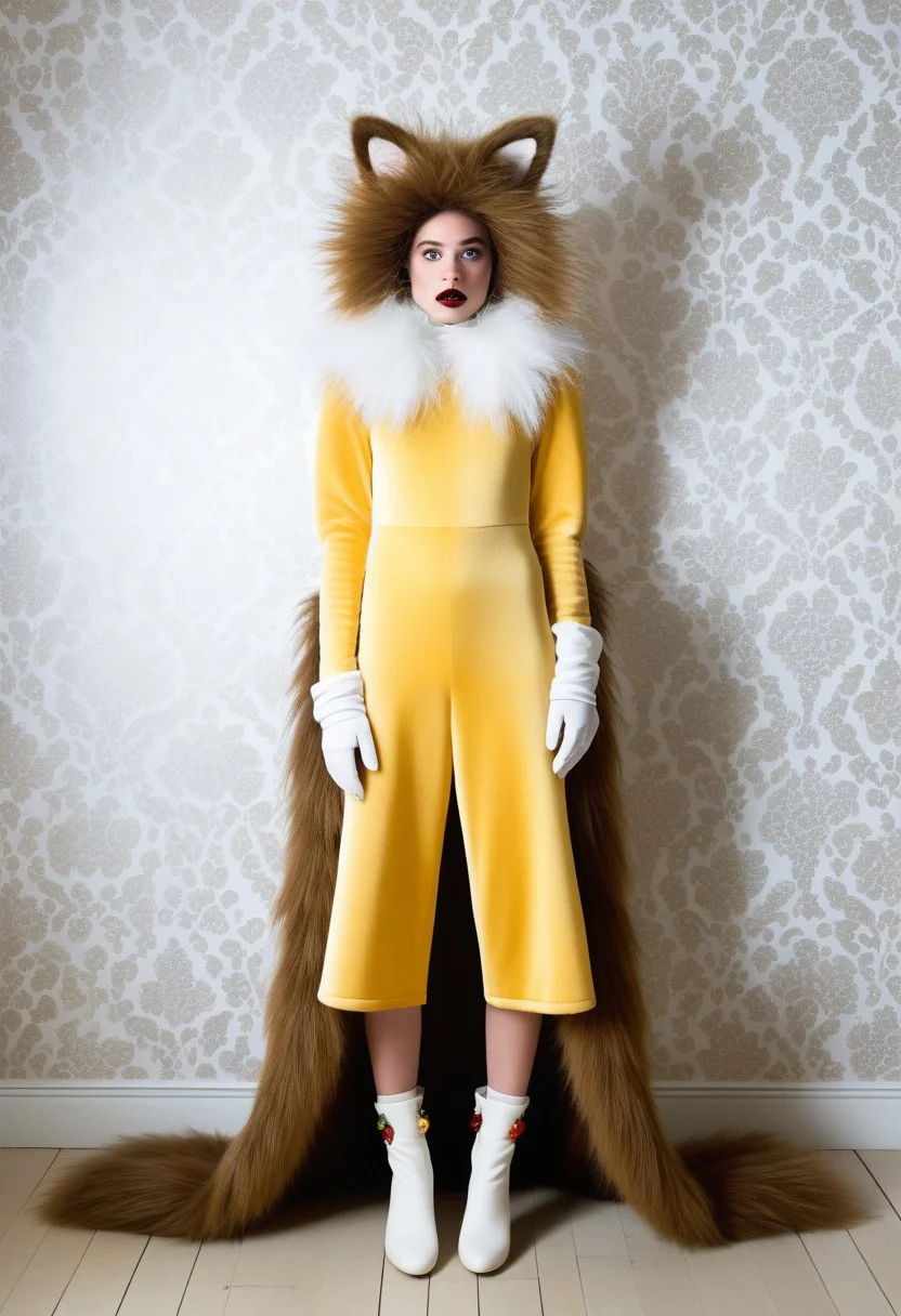 furry female, solo, full body, furry face, cute face, Avant-Garde wearing, Outlandish fashion, Extravagant wearing, Eclectic fashion, Unconventional, Theatrical, Eccentric, Experimental, Statement Piece, Whimsical,plushy, cute, from front, masterpiece,best quality,very aesthetic, absurdres, sfw, long shot, indoor, white wallpaper,
masterpiece,best quality,very aesthetic, absurdres, newest,