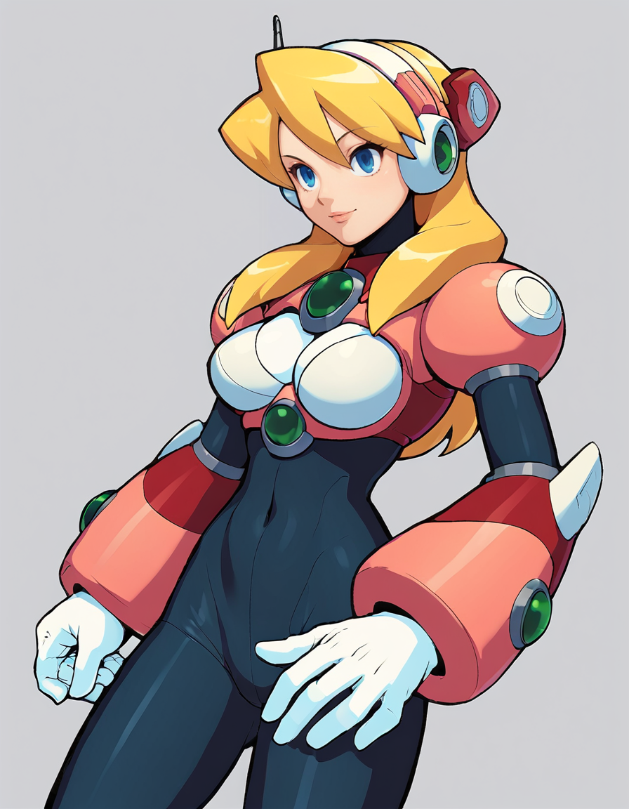score_9, score_8_up, score_7_up, 2D, 1girl, solo, alia (mega man), long hair:0.5, android, blonde hair, white gloves, white breast armor, robot ears <lora:AliaSDXL:1>