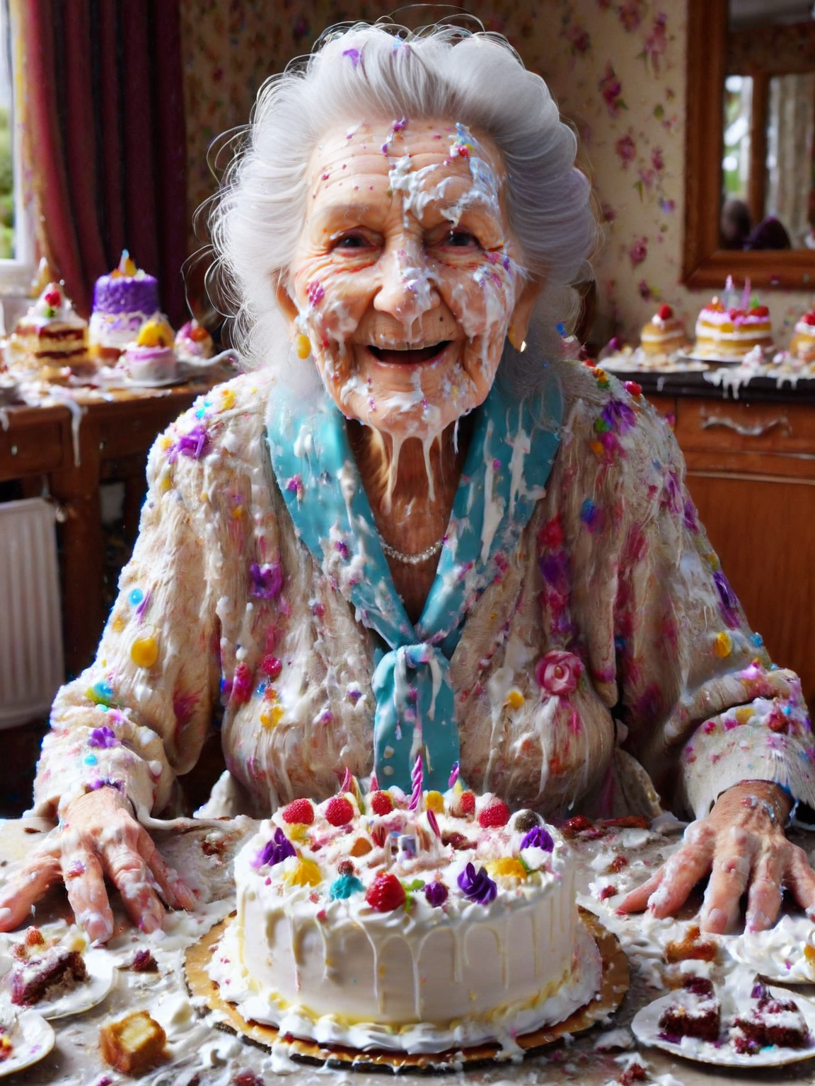 ais-cakemess elderly lady at her 90th birthday party <lora:Cake_Mess_SDXL:1>
