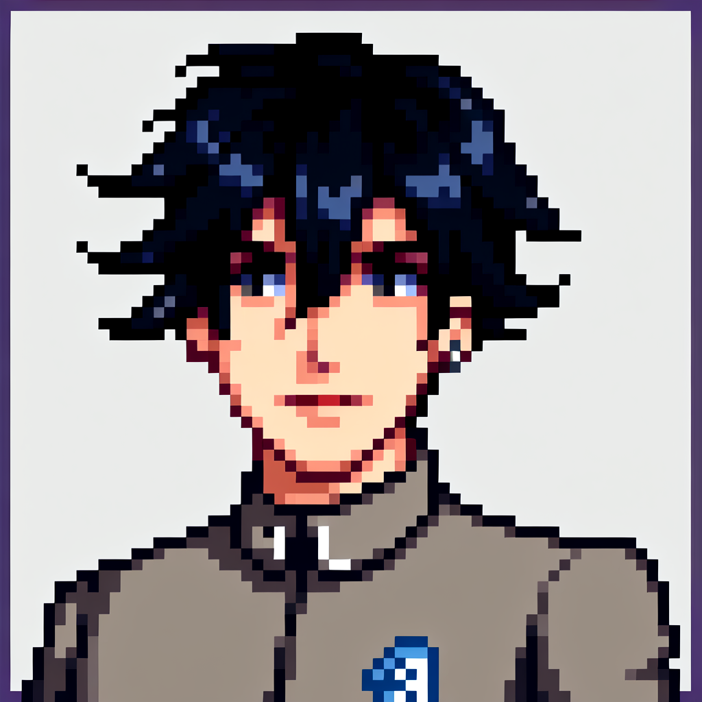 score_9, score_8_up, score_7_up, source_anime, BREAK, solo, 1boy, looking at viewer, <lora:Stardew-Valley-Portraits-pdxl_Fp:1>, portrait, simple background, pixel art, white background, <lora:-pdxl_Fp:1>, naoyap1, school uniform, emblem, single earring, black hair, black eyes, grey shirt, hair between eyes, from side,