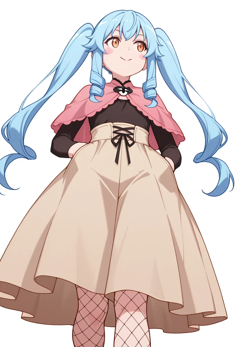 masterpiece,high quality details, absurdres,
walking, one hand in pocket, looking aside, casual, confident, ,
<lora:Michiru_Kusagakure:0.8>
michiru_cnr, 1girl, blue hair, long hair, twintails, drill hair, sidelocks, orange eyes, blush stickers,, c:,, simple background, white background, from below,solo,, capelet,shrug ,long skirt, ,fishnet legwear,